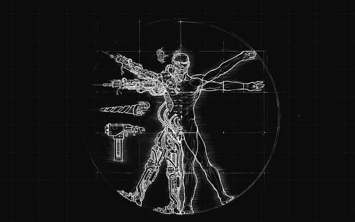 diagrams vitruvian man tools artwork cyborg, HD wallpaper