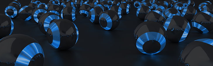 multiple display, balls, CGI, render, digital art, crowd, blue