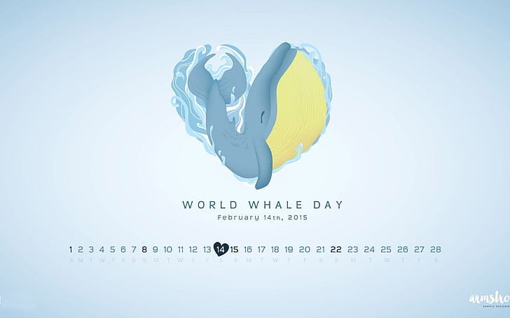 Big Love-February 2015 Calendar Wallpaper, World Whale Day illustrations