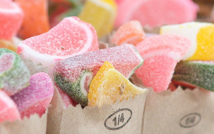 candies sprinkled with sugars, food, sweets, fruit, snacks, food and drink