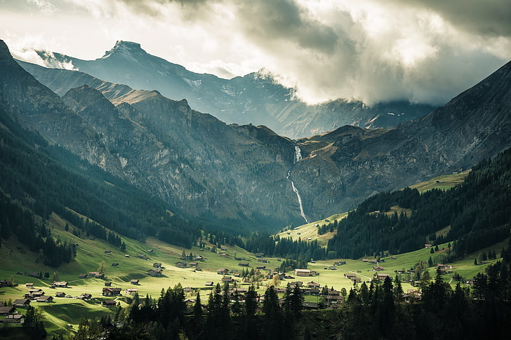 Switzerland, far view, landscape, nature, mountains, scenics - nature, HD wallpaper