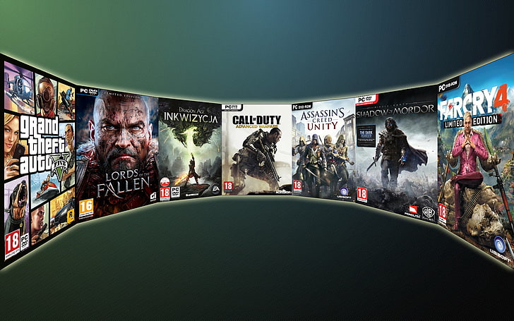 PC game case cover collage, Grand Theft Auto V, Lords of the Fallen, HD wallpaper