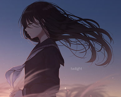 HD wallpaper: anime girl, city, night, clouds, back view, school ...