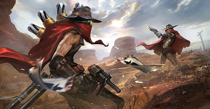 Video Game, Crossover, Jhin (League of Legends), McCree (Overwatch), HD wallpaper
