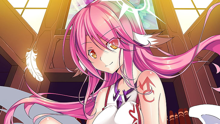 pink haired anime girl illustration, Jibril, No Game No Life
