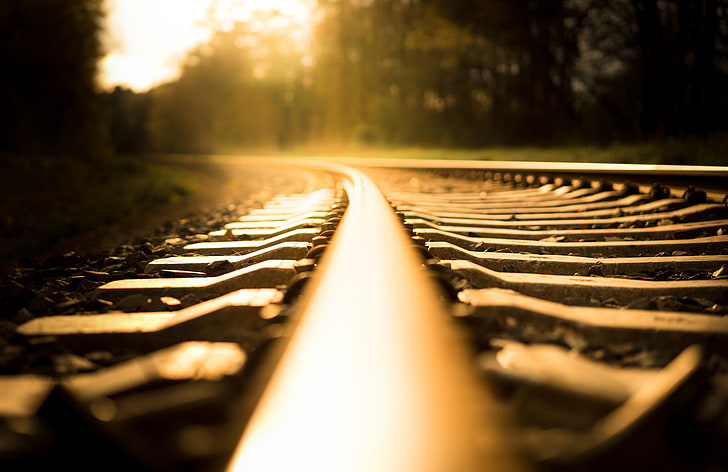 metal, railway, sunlight, transportation, direction, selective focus