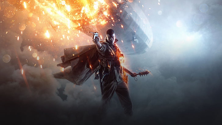 Battelfied game cover, Battlefield 1, one person, adult, illuminated