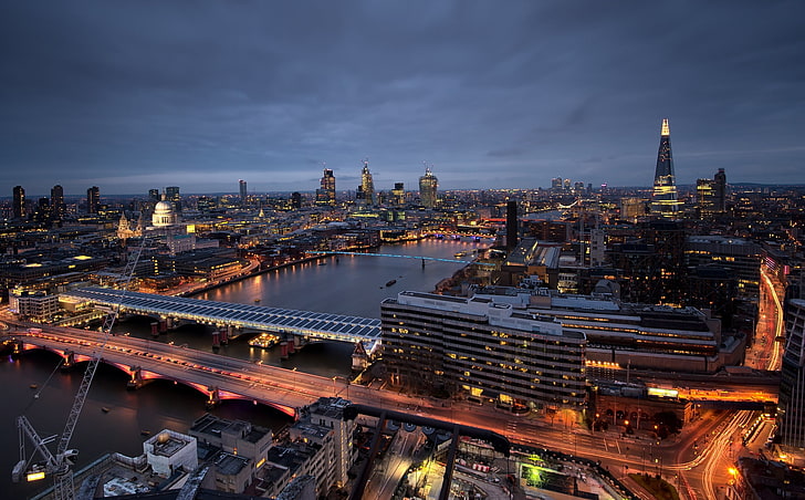 city buildings, england, london, canary wharf, capital, night, HD wallpaper