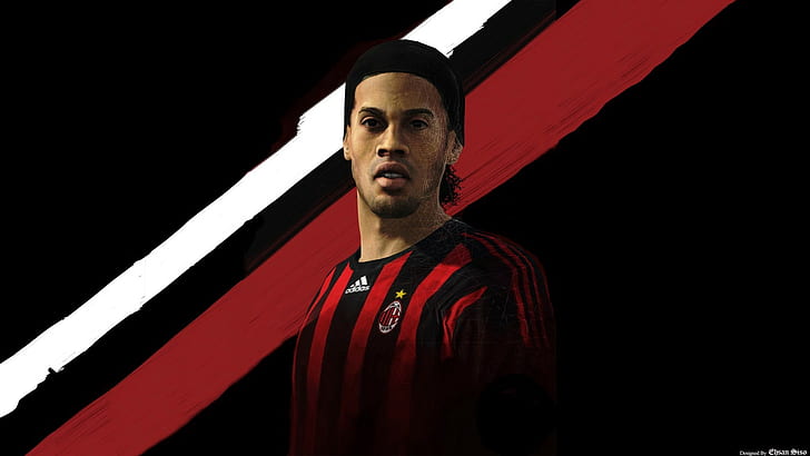 fifa ronaldinho ac milan, one person, sport, adult, red, black background, HD wallpaper