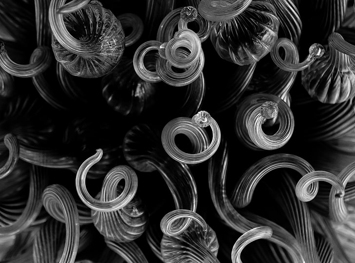 On My Way, clear spiral glasses, Black and White, Sculpture, united states, HD wallpaper