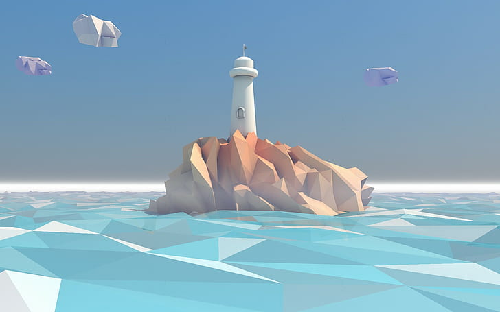 Lighthouse Ocean Polygon Art HD, digital/artwork