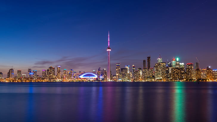 City And Architecture Center On Toronto At Night Canada Summer Hd Wallpapers For Desktop Mobile Phones And Laptop 3840×2160, HD wallpaper