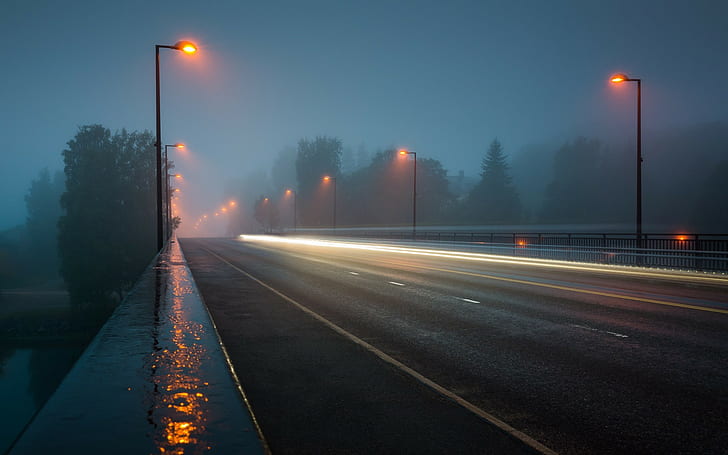 Empty road in night