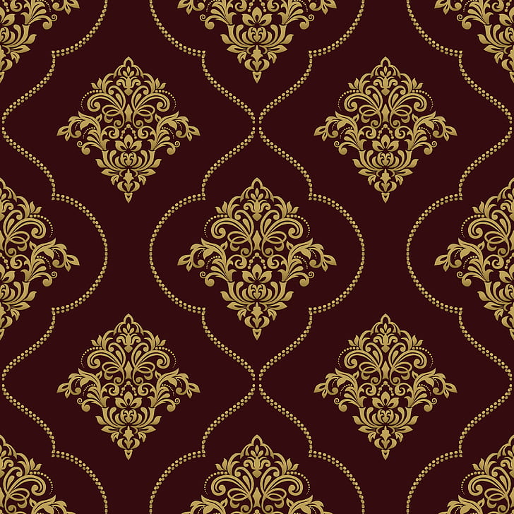 vector, gold, ornament, pattern, seamless, damask, HD wallpaper