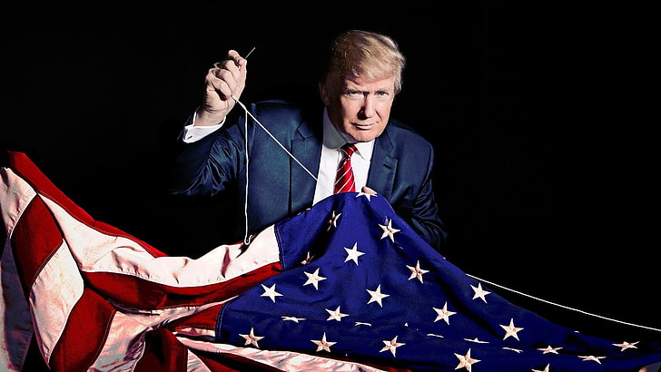 Pres. Donald Trump, USA, politics, year 2016, presidents, American flag, HD wallpaper
