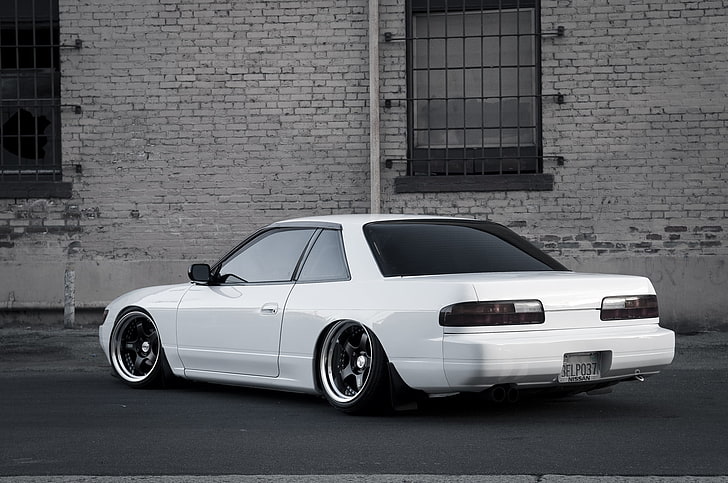 white Nissan Silvia S13, stance, car, motor vehicle, mode of transportation, HD wallpaper