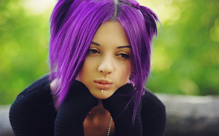 Lonely purple hair girl, HD wallpaper