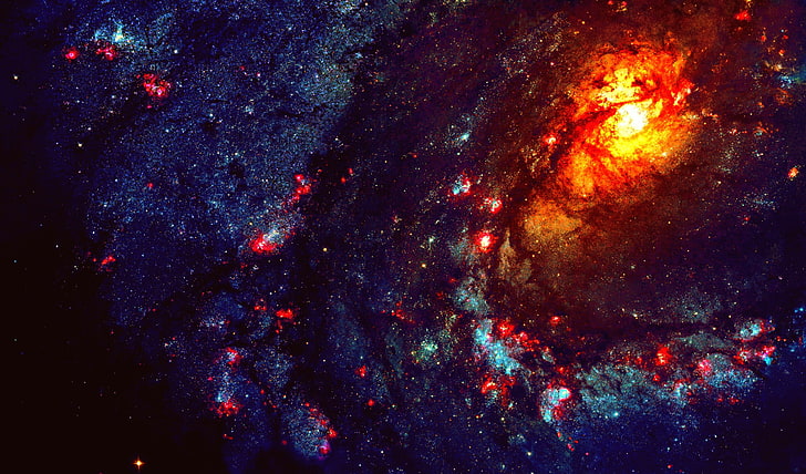 blue and red meteors, universe, galaxy, space, space art, digital art, HD wallpaper