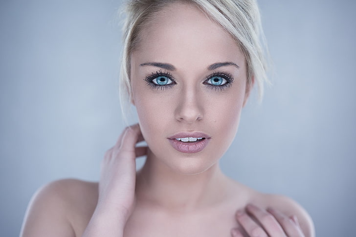 women, blonde, face, portrait, blue eyes, beautiful woman, beauty, HD wallpaper