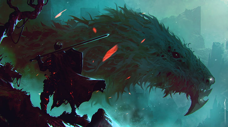 person holding sword and shield illustration, fantasy art, Dark Souls III, HD wallpaper