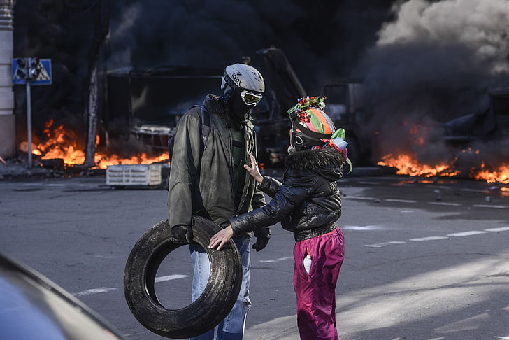 car tire, Ukraine, Ukrainian, Maidan, Kyiv, burning, heat - temperature, HD wallpaper