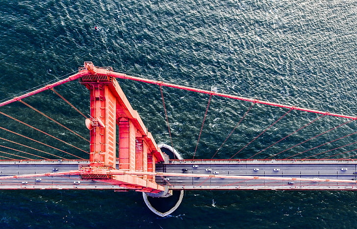 Golden Gate Bridge, natural light, traffic, car, sea, vehicle, HD wallpaper