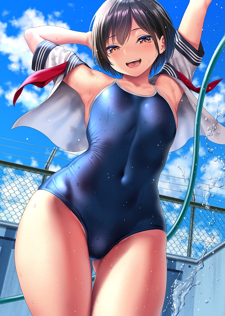 anime girls, swimwear, Kase Daiki, HD wallpaper