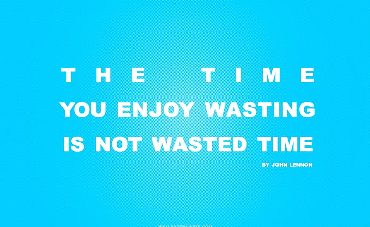 Time You Enjoy Wasting is Not Wasted Time Quote, blue background with text overlay