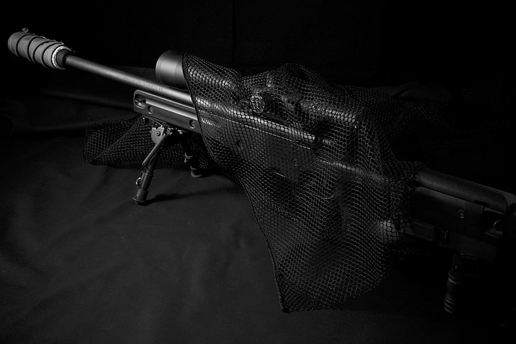 black assault rifle with scope, weapons, background, sniper, Remington 700
