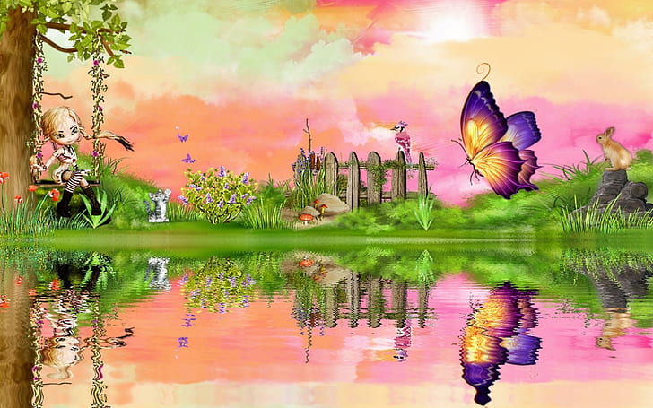 Cute Spring Into Summer, lovely, seasons, reflections, leaves, HD wallpaper