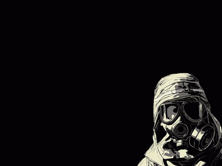 black gas mask, dark, gas masks, minimalism, copy space, black background