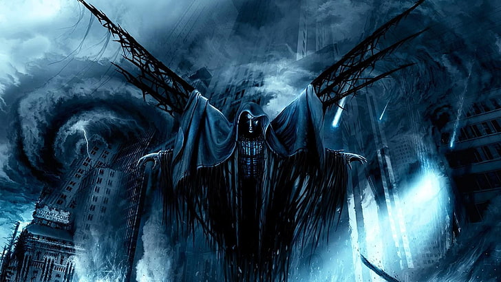 Grim Reaper digital wallpaper, creepy, horror, architecture, no people