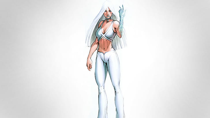 Emma Frost, Illustration, Marvel Comics, Simple Background, white haired woman character