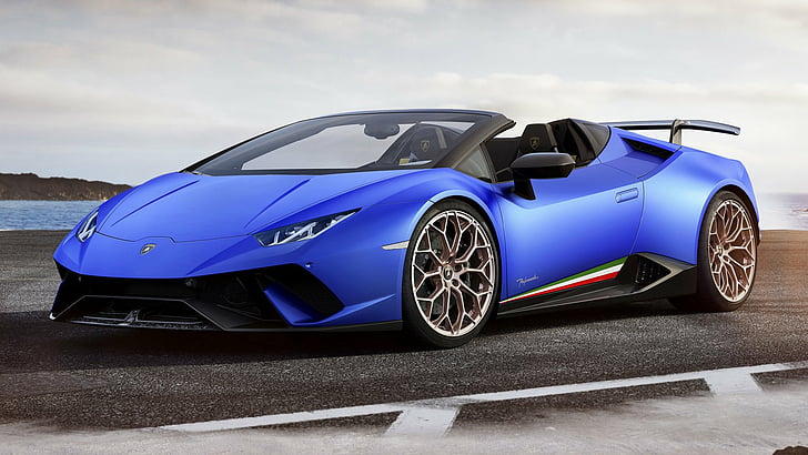 Lamborghini, Lamborghini Huracan Performante, Blue Car, Lamborghini Huracan Performante Spyder, HD wallpaper