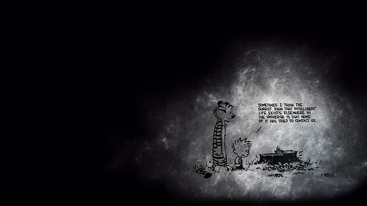 two cartoon characters illustration, Calvin and Hobbes, copy space