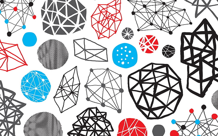 assorted geometric shapes illustration, blue, black, red, white, HD wallpaper