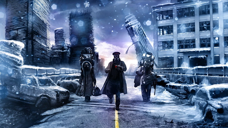 three man walking on the street poster, Romantically Apocalyptic, HD wallpaper