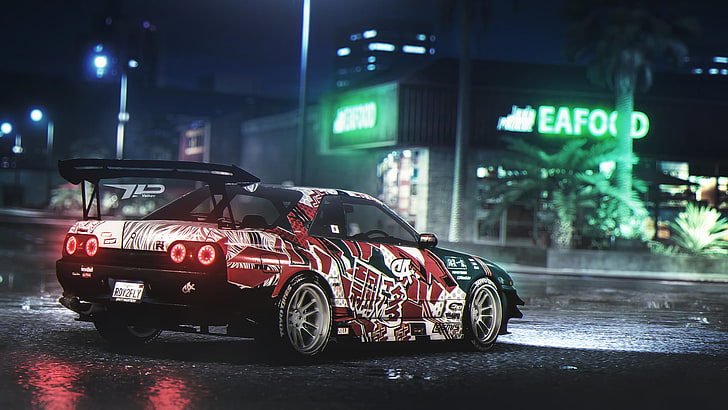 red and black coupe, digital art, car, Need for Speed, Nissan, HD wallpaper