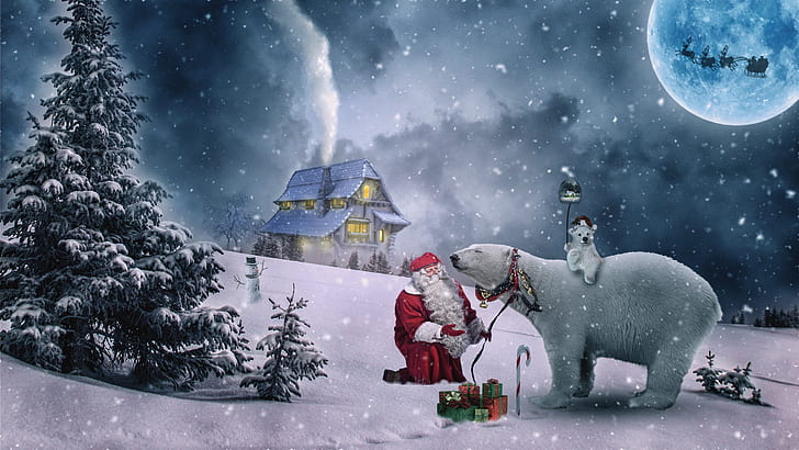 HD wallpaper: Holiday, Christmas, Gift, Polar Bear, Santa, Winter |  Wallpaper Flare