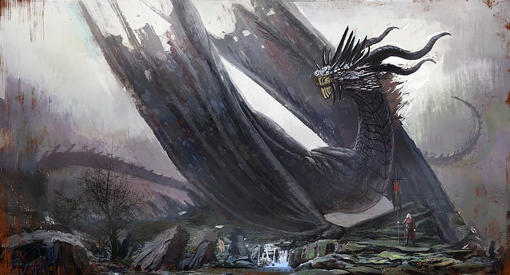 black dragon digital wallpaper, artwork, fantasy art, Game of Thrones