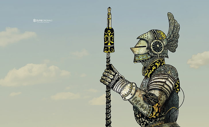 Zune Knight, gray and yellow knight holding spear wallpaper, Aero