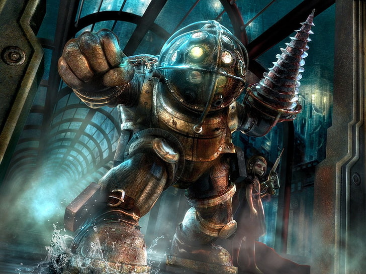 3d and cg big daddy Big Daddy Protecting Little Sister Video Games Bioshock HD Art