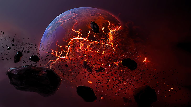 red burning planet, meteorite, dead planet, burning earth, planet - Space