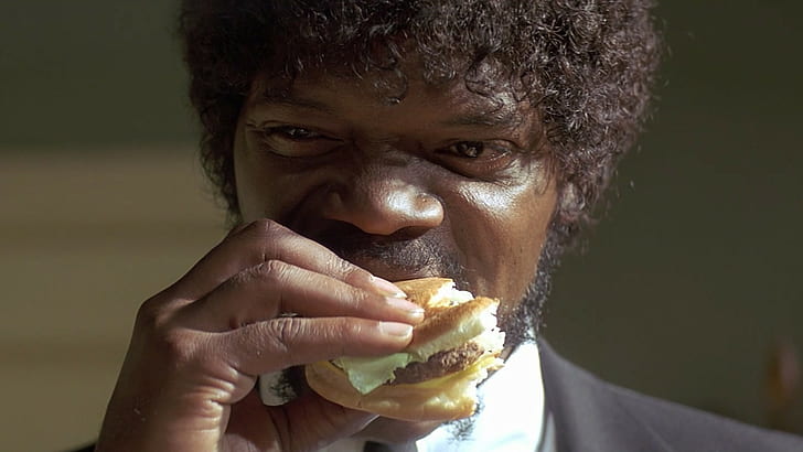 Burgers, Eating, movies, Pulp Fiction, samuel l jackson, HD wallpaper