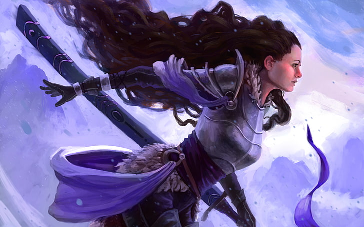 female knight illustration, artwork, fantasy art, one person