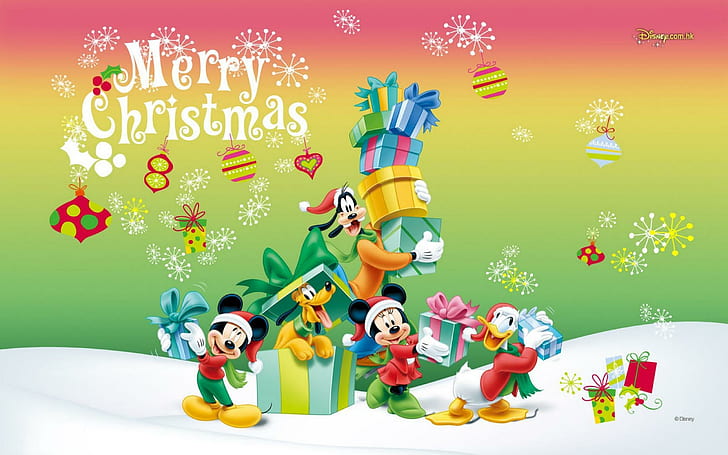 Christmas Hd Wallpaper With Characters From Disney Mickey And Minnie Donald Duck Pluto And Goofy 2560×1600