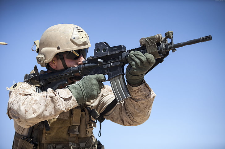 AR-15, M-16, red sight, Marine Corps, U.S. Army, weapon, gun, HD wallpaper