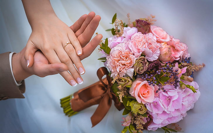 Bouquet flowers, roses, wedding, love, hand