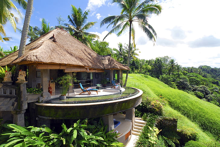 bali, bungalow, cities, hotel, houses, indonesia, resorts, HD wallpaper