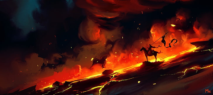 illustration, fantasy art, watermarked, fire, burning, fire - natural phenomenon